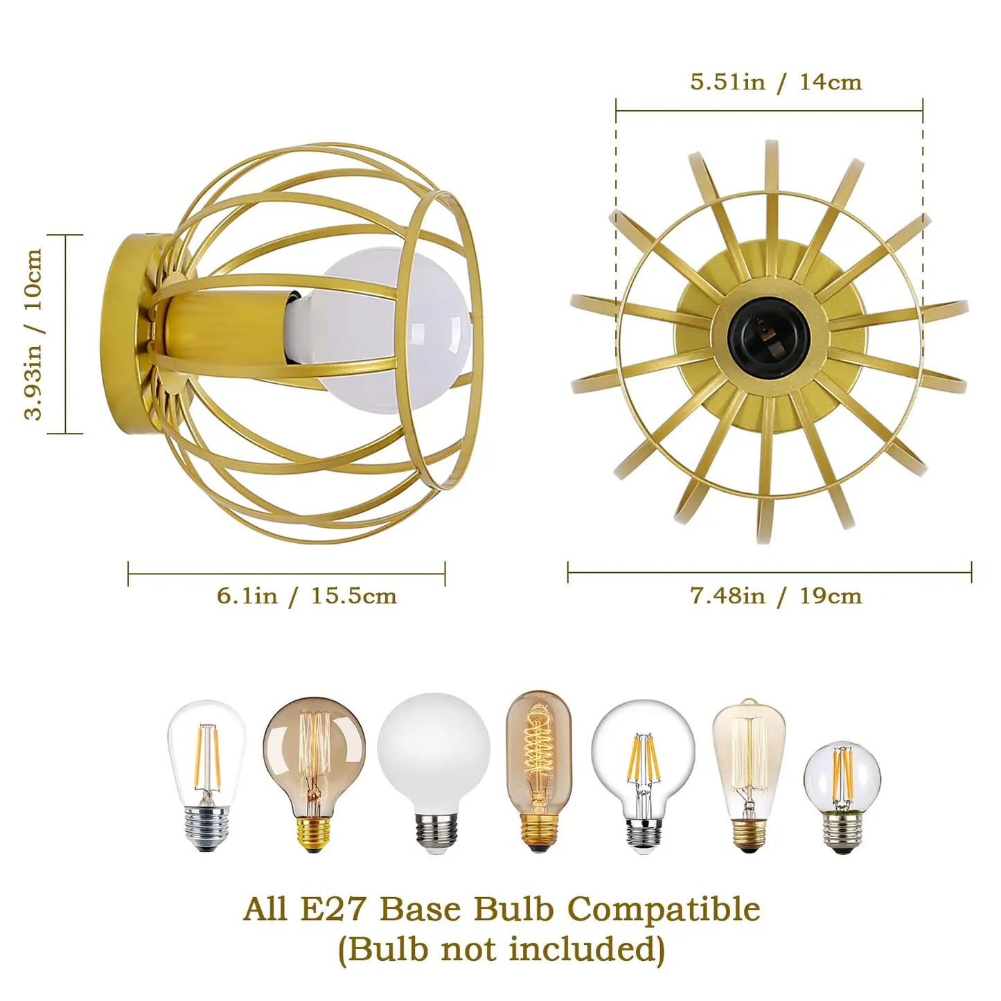 PLAFONIERA GABBIA ROUND ORO STILE INDUSTRIAL MODERNA ROTONDA