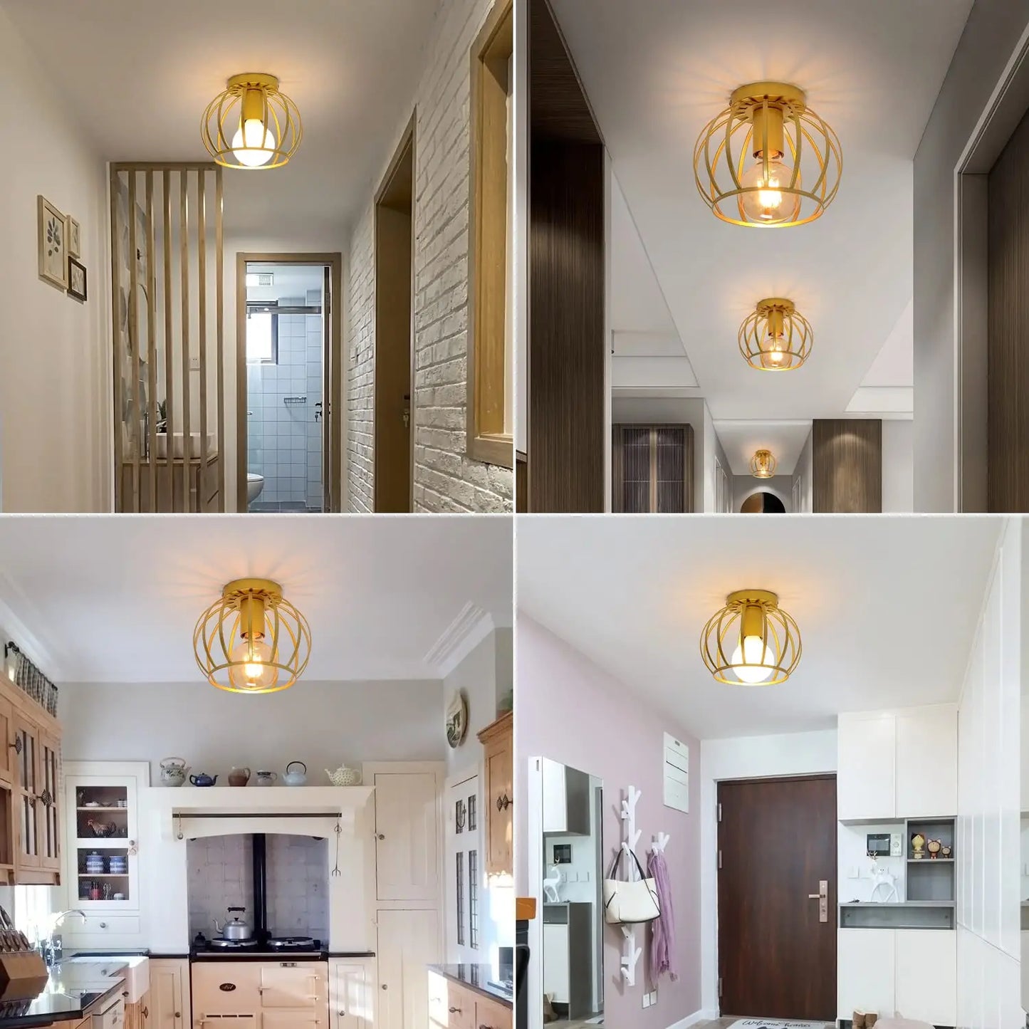 PLAFONIERA GABBIA ROUND ORO STILE INDUSTRIAL MODERNA ROTONDA