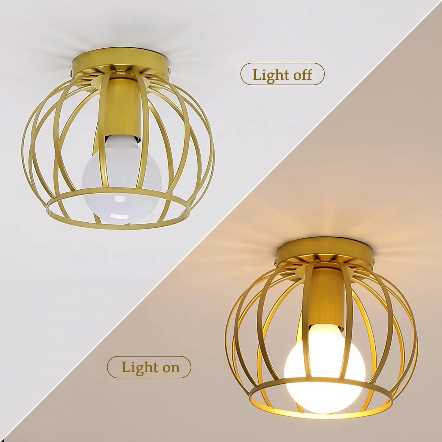 PLAFONIERA GABBIA ROUND ORO STILE INDUSTRIAL MODERNA ROTONDA