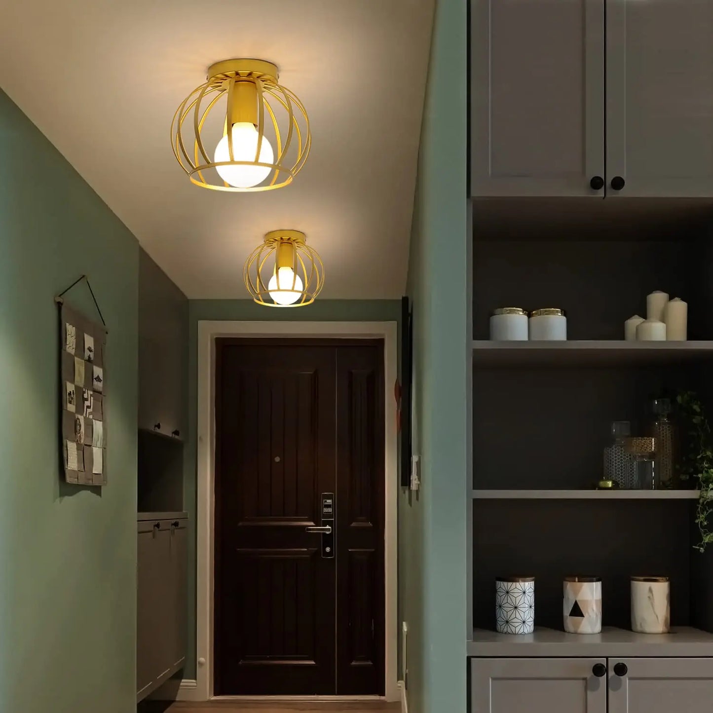 PLAFONIERA GABBIA ROUND ORO STILE INDUSTRIAL MODERNA ROTONDA