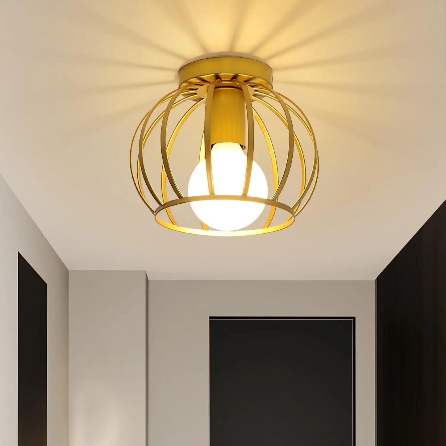 PLAFONIERA GABBIA ROUND ORO STILE INDUSTRIAL MODERNA ROTONDA
