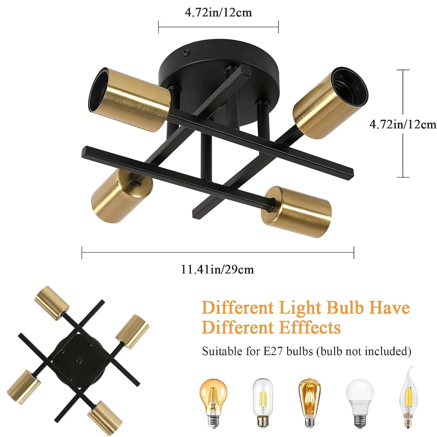 PLAFONIERA ORBIT STILE INDUSTRIAL 4 LAMPADINE A VISTA