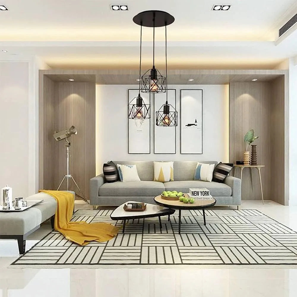 LAMPADARIO A SOSPENSIONE INDUSTRIAL TRIO DESIGN A GABBIA