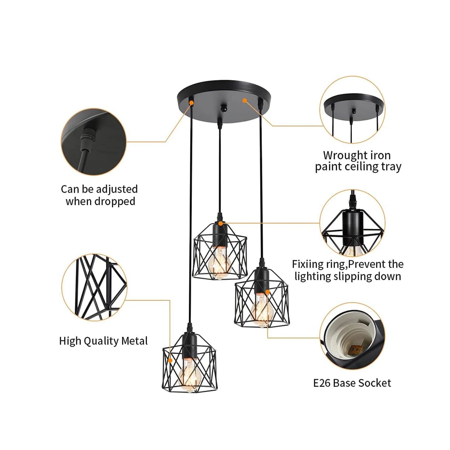 LAMPADARIO A SOSPENSIONE INDUSTRIAL TRIO DESIGN A GABBIA