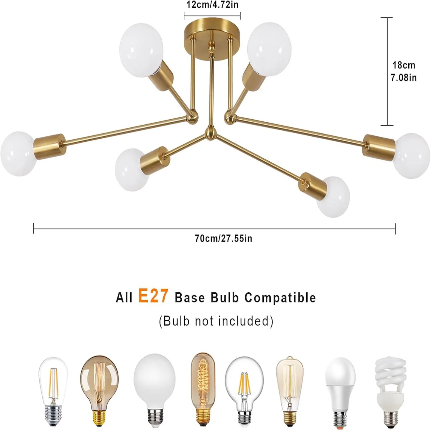 PLAFONIERA ORBIT ORO 6 LAMPADINE STILE INDUSTRIAL MINIMAL