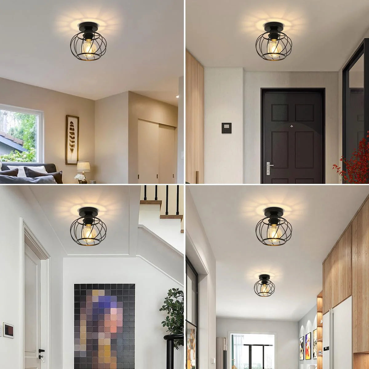 PLAFONIERA GABBIA ROUNDE NERO STILE INDUSTRIAL MODERNA ROTONDA