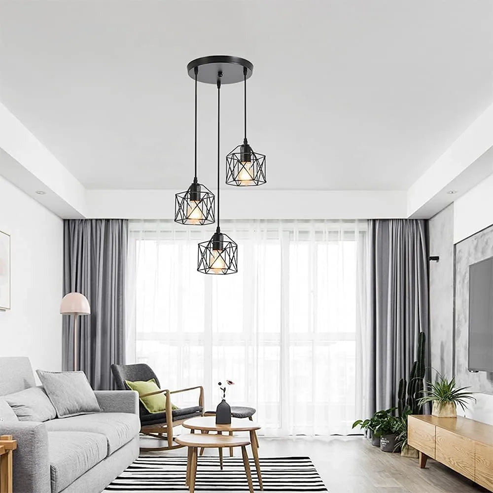 LAMPADARIO A SOSPENSIONE INDUSTRIAL TRIO DESIGN A GABBIA