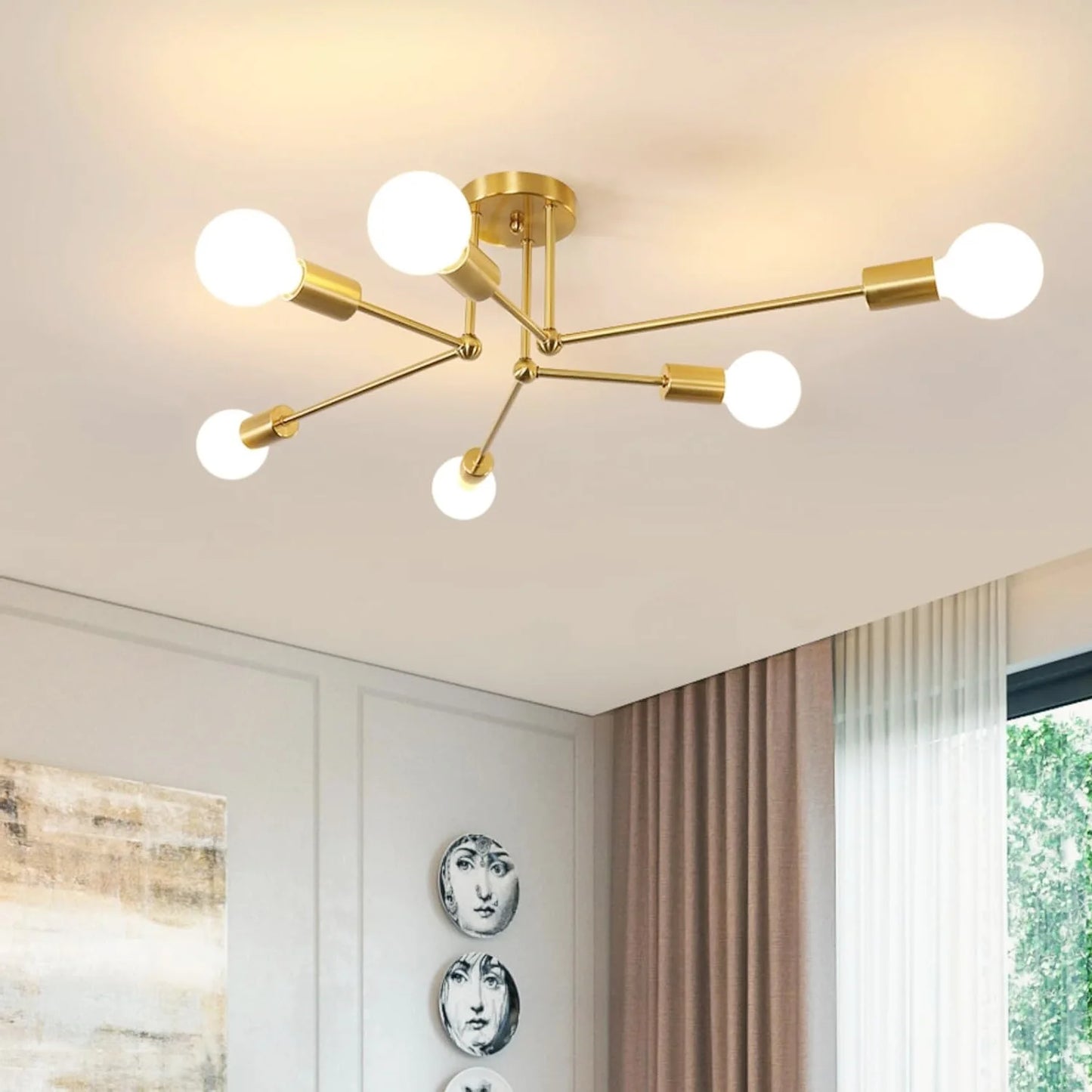 PLAFONIERA ORBIT ORO 6 LAMPADINE STILE INDUSTRIAL MINIMAL