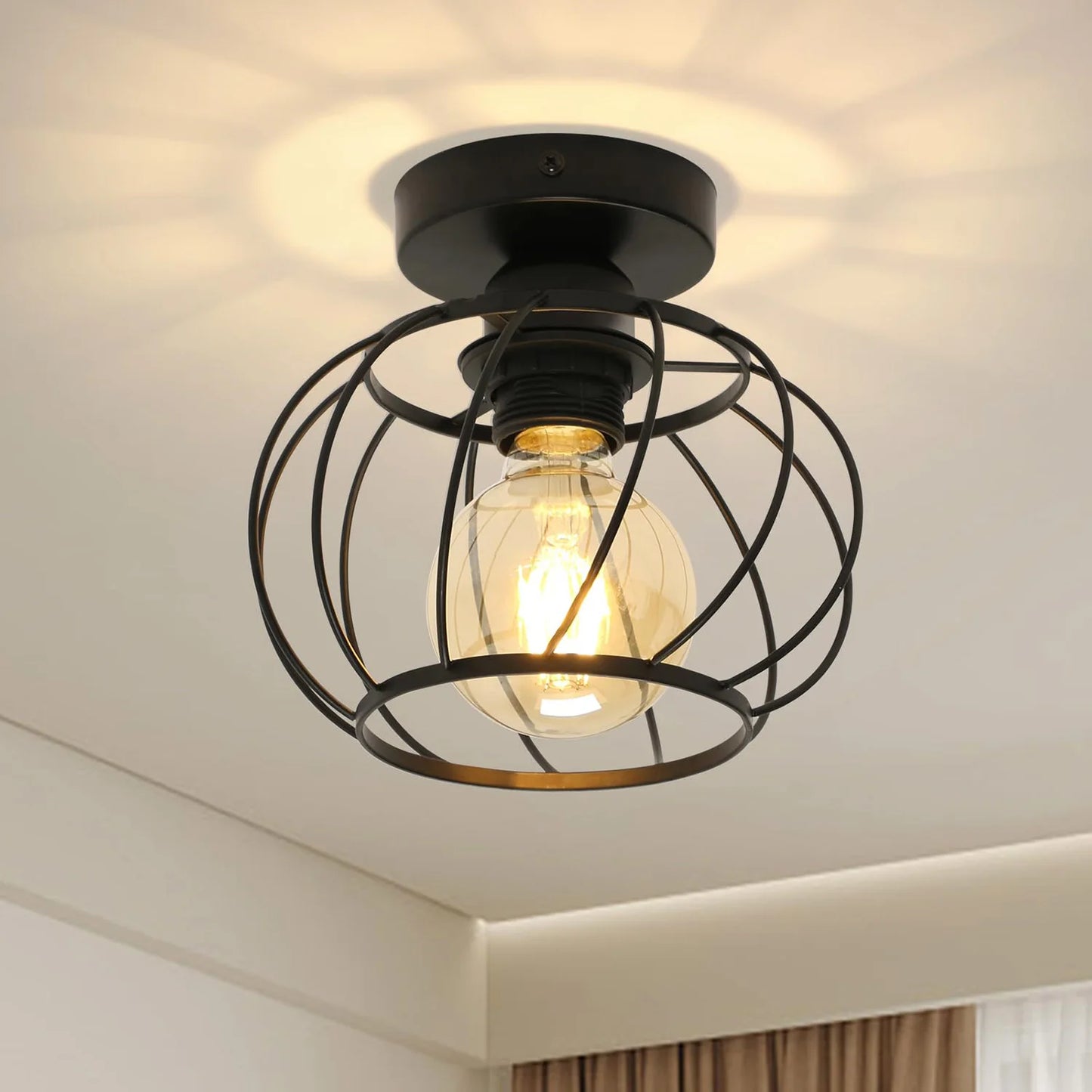 PLAFONIERA GABBIA ROUNDE NERO STILE INDUSTRIAL MODERNA ROTONDA