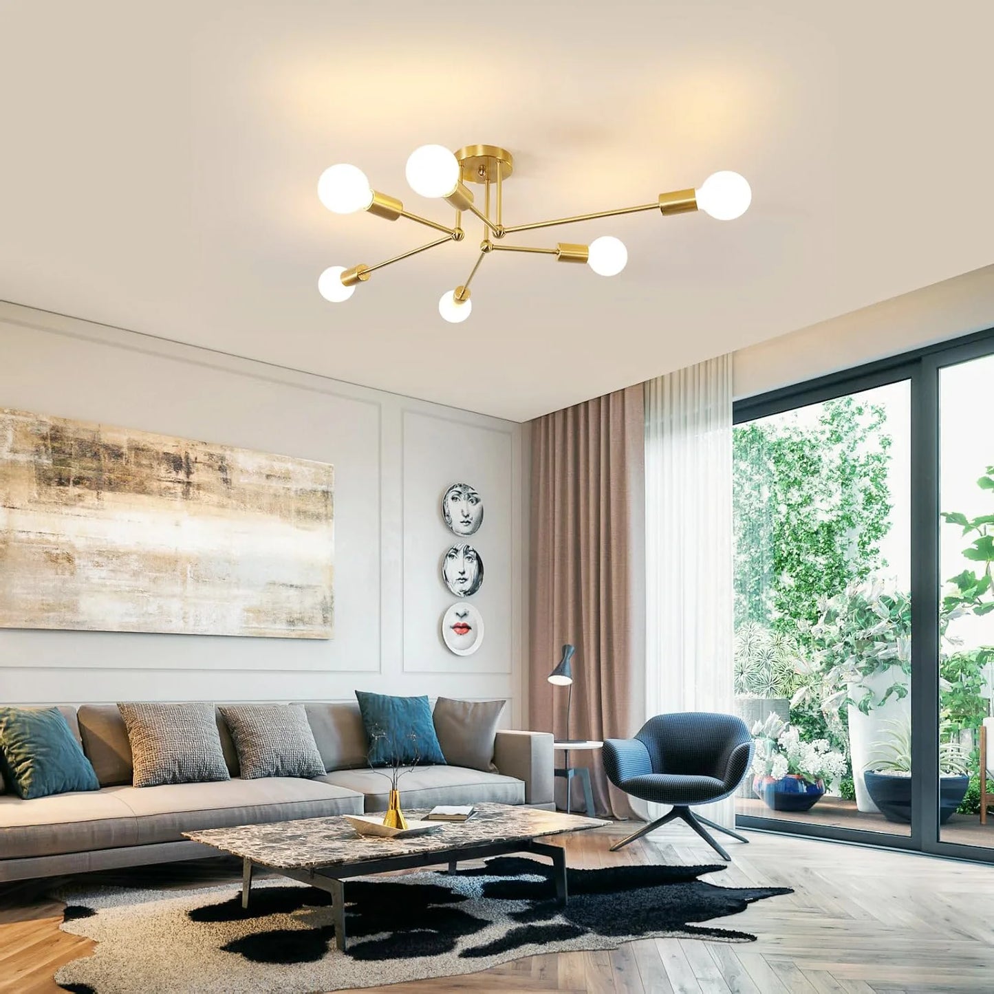 PLAFONIERA ORBIT ORO 6 LAMPADINE STILE INDUSTRIAL MINIMAL