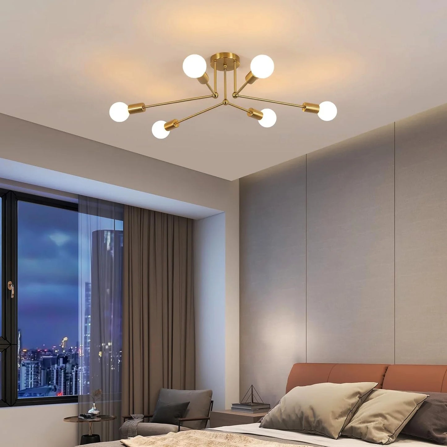 PLAFONIERA ORBIT ORO 6 LAMPADINE STILE INDUSTRIAL MINIMAL