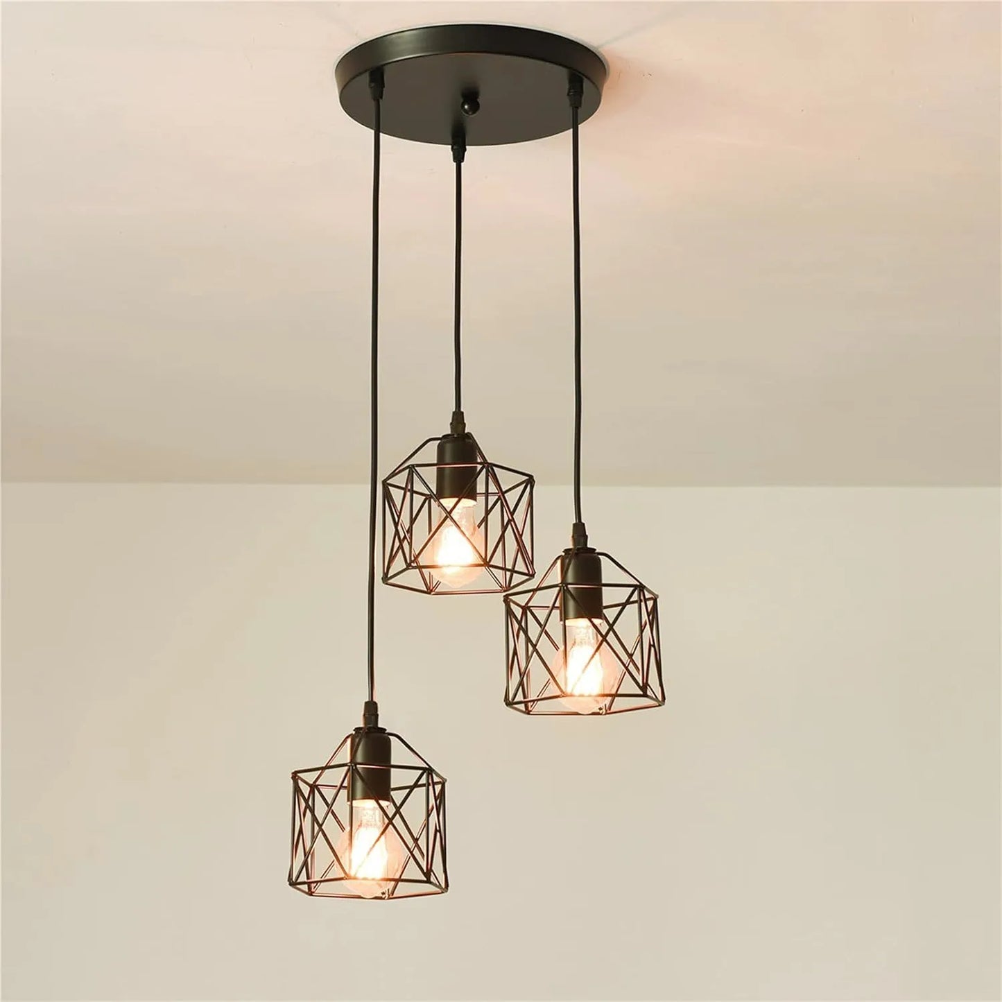 LAMPADARIO A SOSPENSIONE INDUSTRIAL TRIO DESIGN A GABBIA