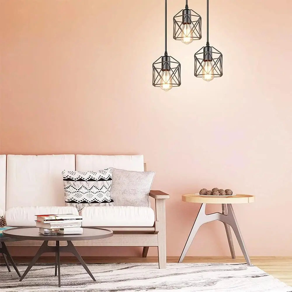 LAMPADARIO A SOSPENSIONE INDUSTRIAL TRIO DESIGN A GABBIA