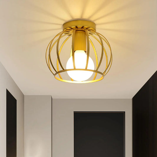 PLAFONIERA GABBIA ROUND ORO STILE INDUSTRIAL MODERNA ROTONDA