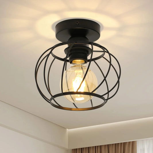 PLAFONIERA GABBIA ROUNDE NERO STILE INDUSTRIAL MODERNA ROTONDA