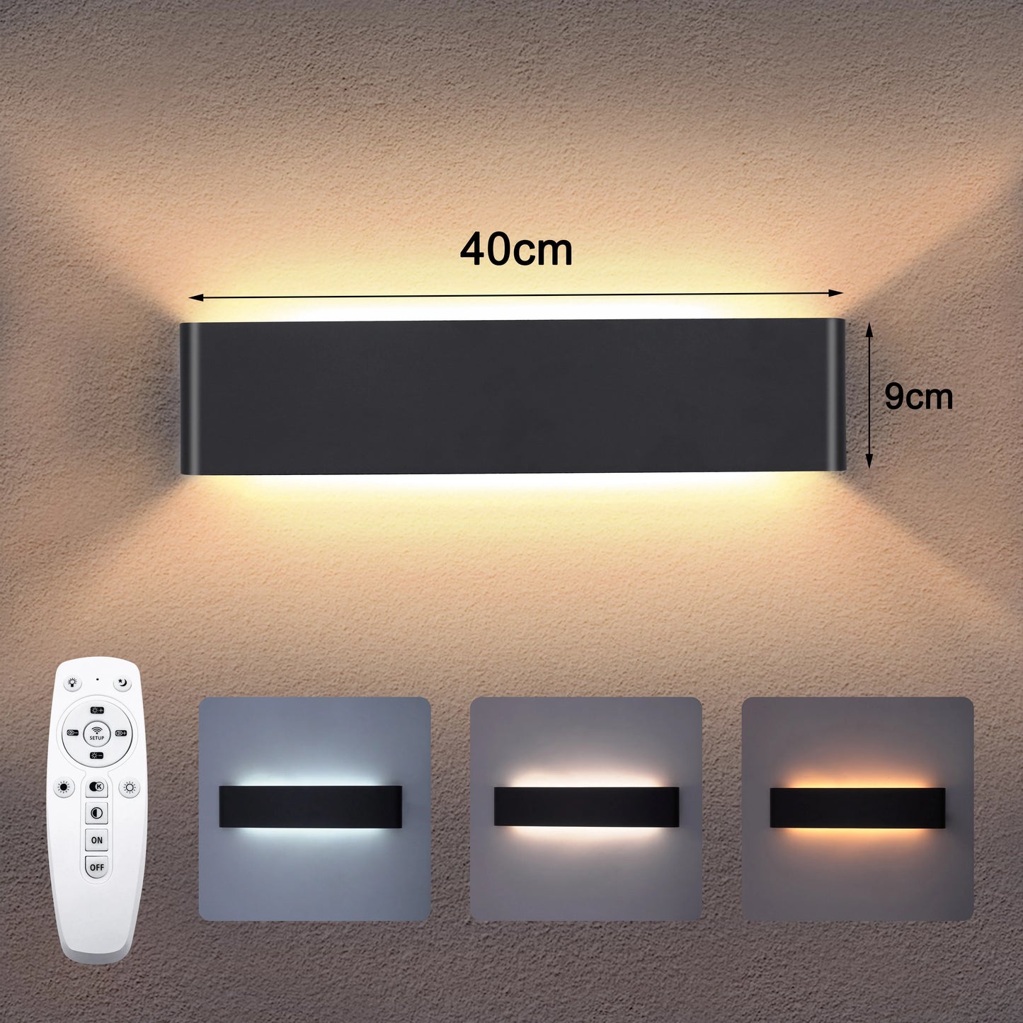 APPLIQUE DA PARETE RECTO CON TELECOMANDO MULTIFUNZIONE RETTANGOLARE 40CM | COLLEIZIONE ESSENZA