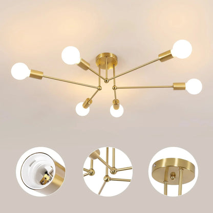 PLAFONIERA ORBIT ORO 6 LAMPADINE STILE INDUSTRIAL MINIMAL