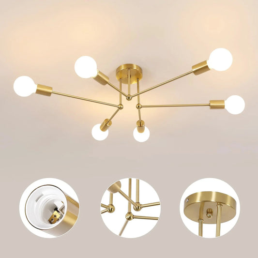 PLAFONIERA ORBIT ORO 6 LAMPADINE STILE INDUSTRIAL MINIMAL